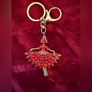Red Ballerina Keychain with Rhinestones